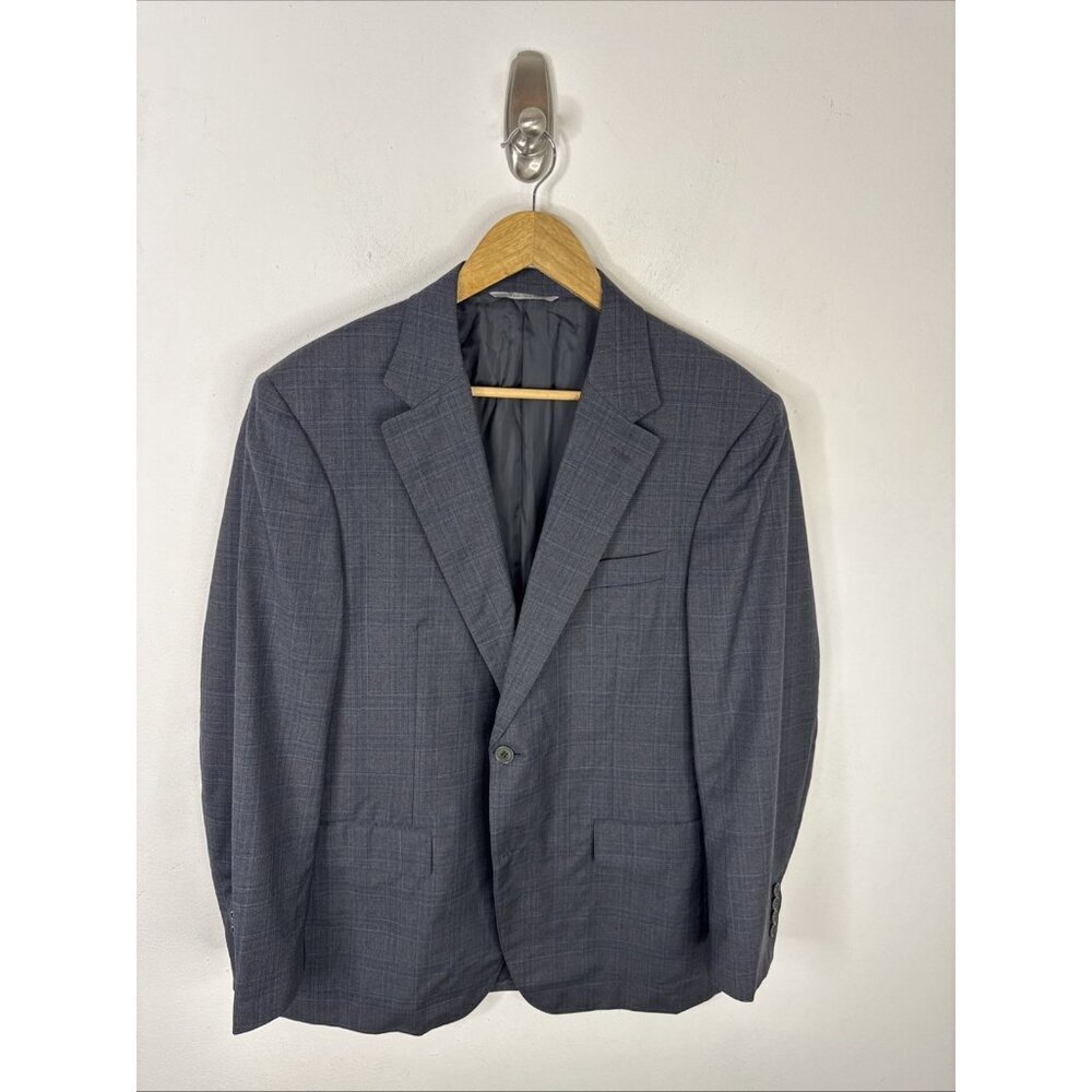 Canali 42R Blazer Gray Italy 100% Wool Sport Coat Windowpane Jacket Dmg Button